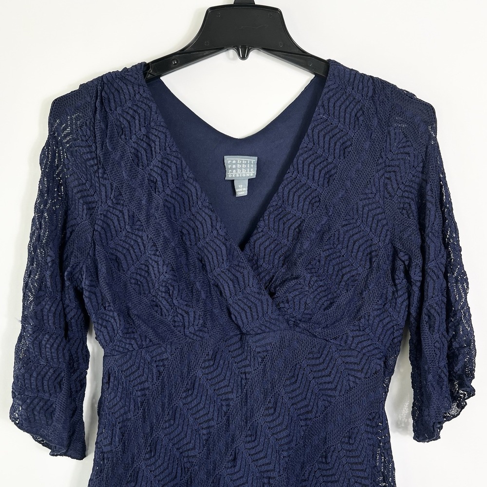 Rabbit Rabbit Rabbit‎ Designs Womens Size 12 Navy Lace Midi Dress Lined VGC